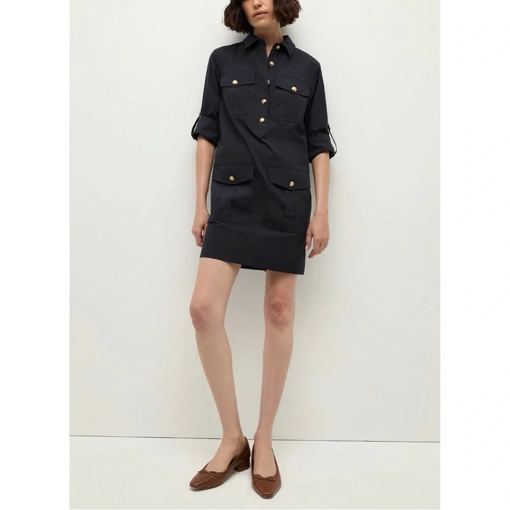 Veronica Beard Mini Long-Sleeve Navy Saude Cargo Shirt Dress